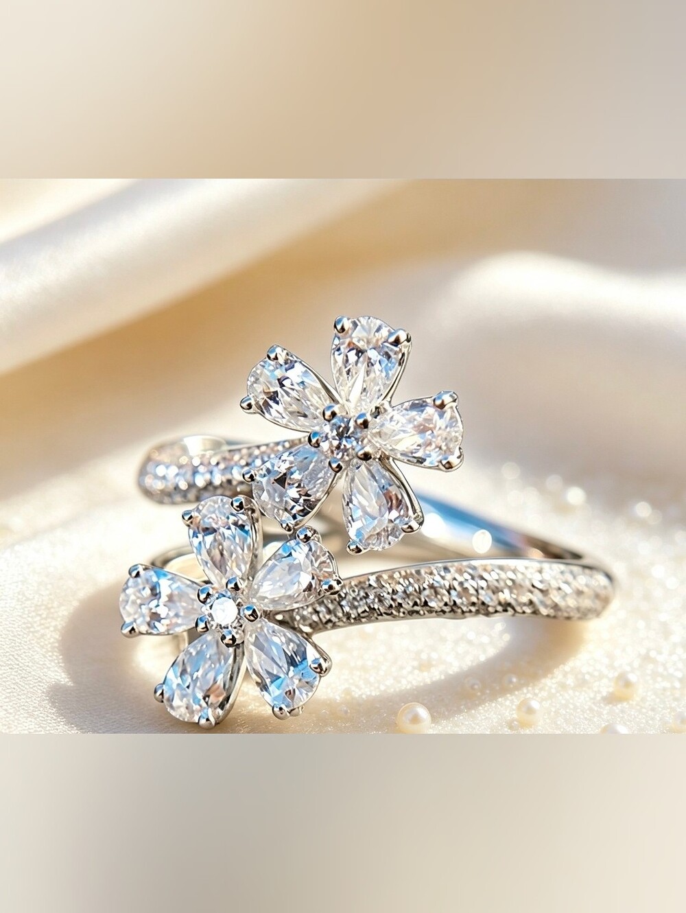 $8 Each Or Bundle 5/$20 Sterling Silver Floral CZ Wrap Adjustable Ring